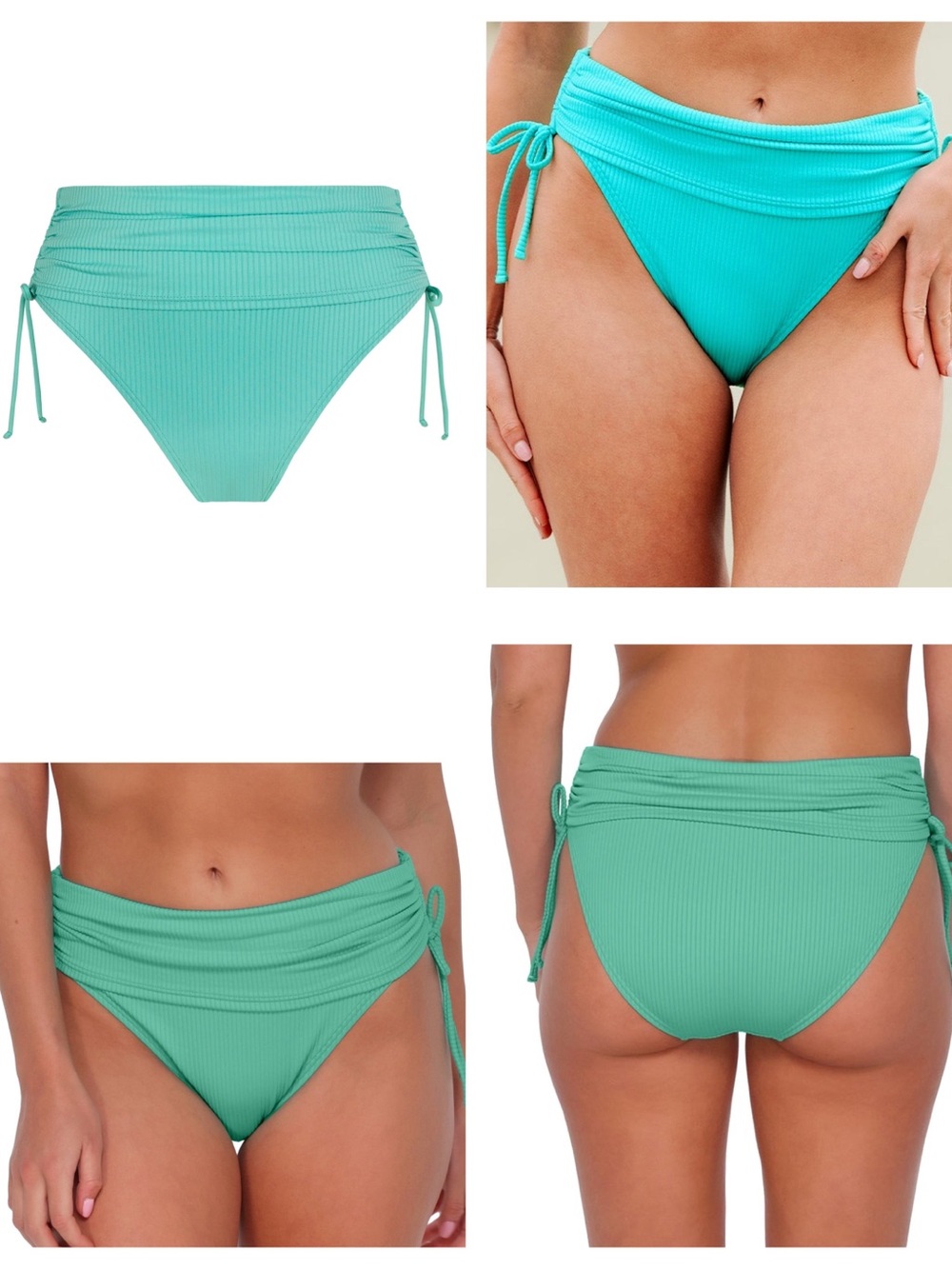 New Sunsets Aqua Mist Sandbar Rib Darci High Waist Bottom Size L